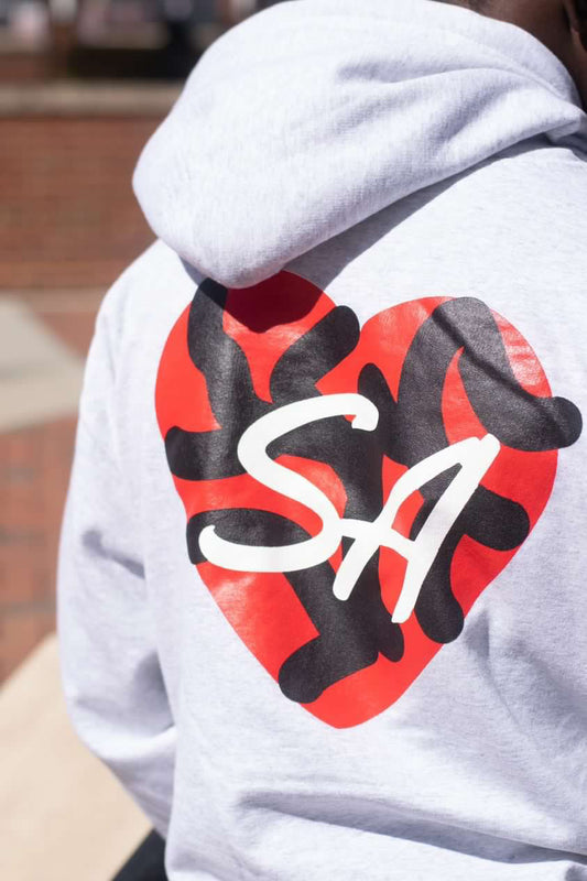 Save Anto heart hoodie (grey/red)